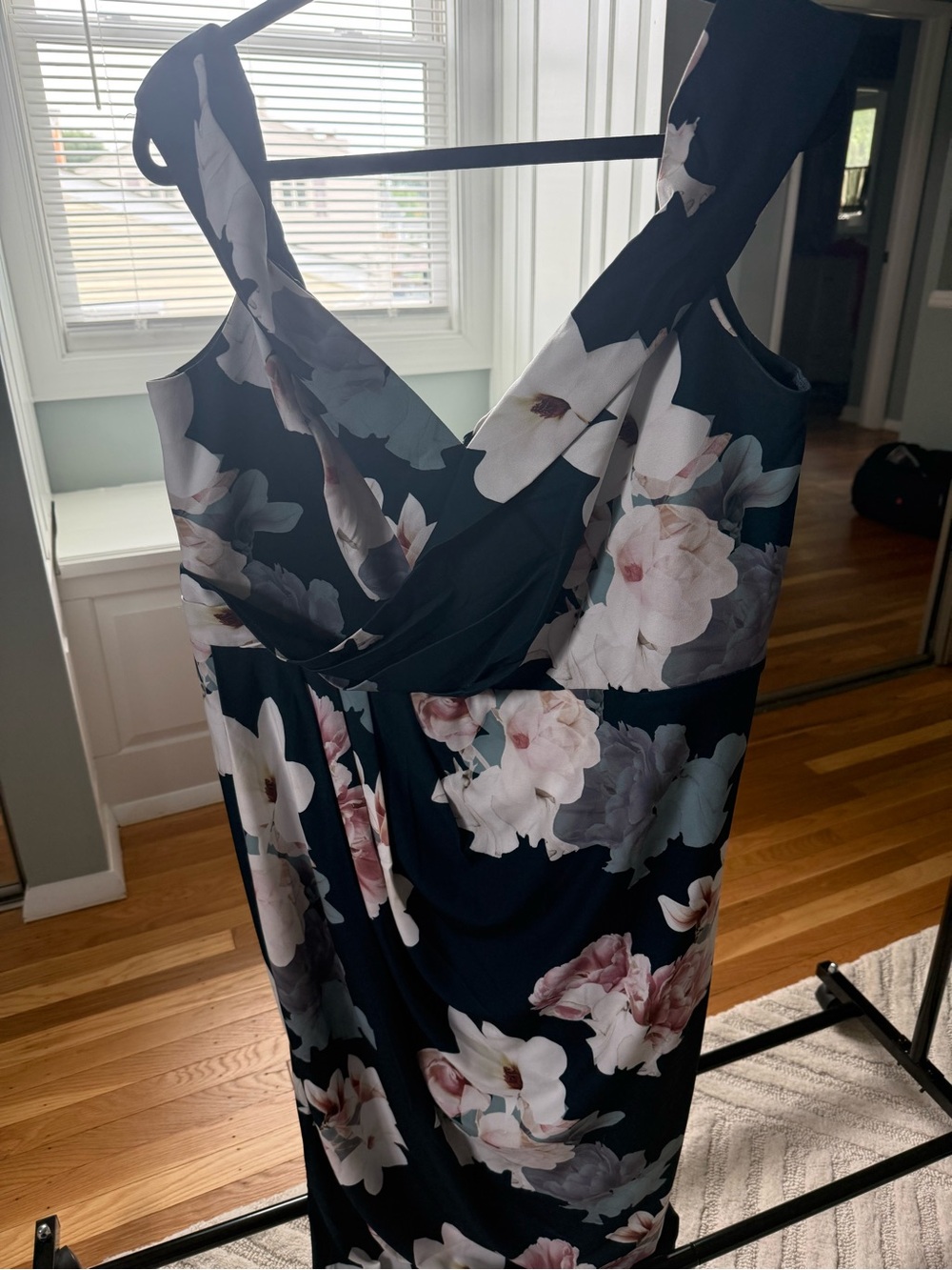 City Chic One-Shoulder Floral Dress - Navy with Blush & Gray Blooms